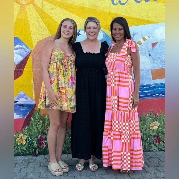 Pink & Orange Patchwork Maxi Dress Tie Strap Summer Dress Beach Vacation Dress - Picture 8 of 8